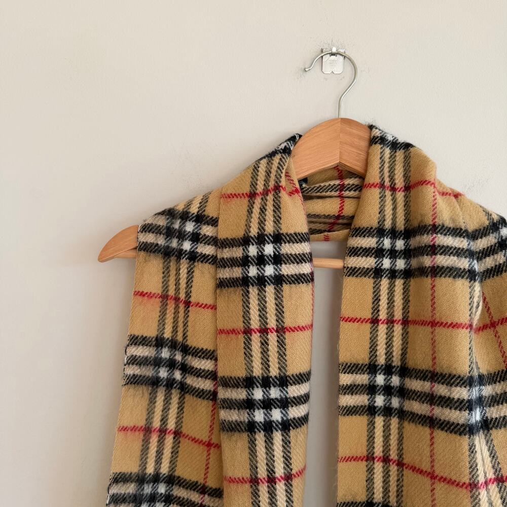 Burberry Nova Checkered Pattern Fringe Rectangle Scarf Brown One Size - Picture 3 of 5